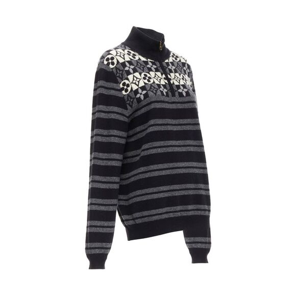 Louis Vuitton 100% Wool Lv Floral Motive Stripe Turtle Neck Knit Sweater M - Picture 3 of 7